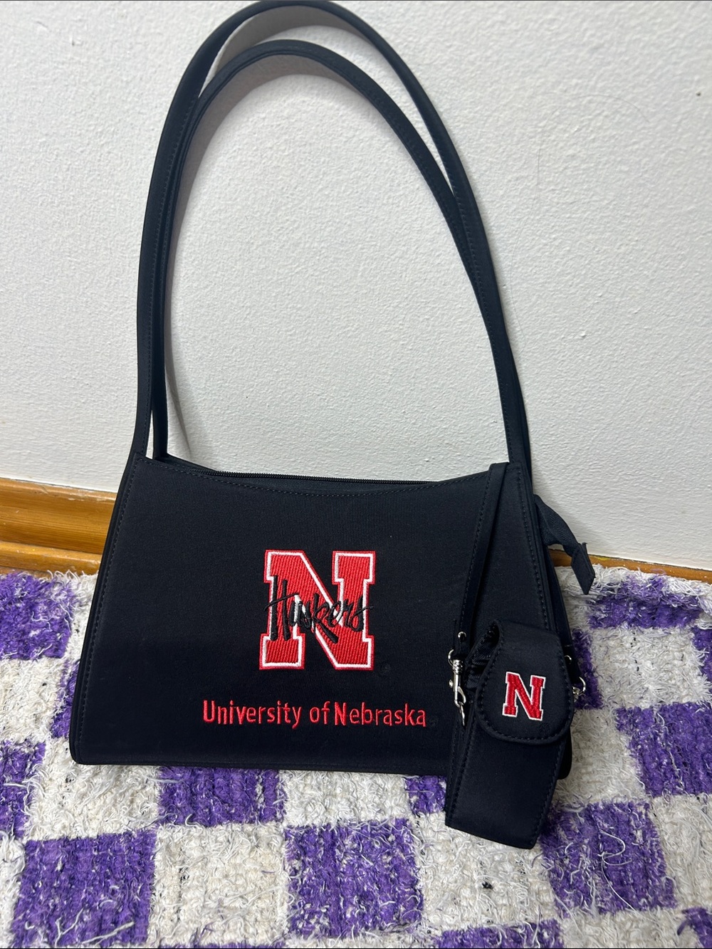 Y2K Sandol NCAA University of Nebraska Black Canvas Shoulder Bag